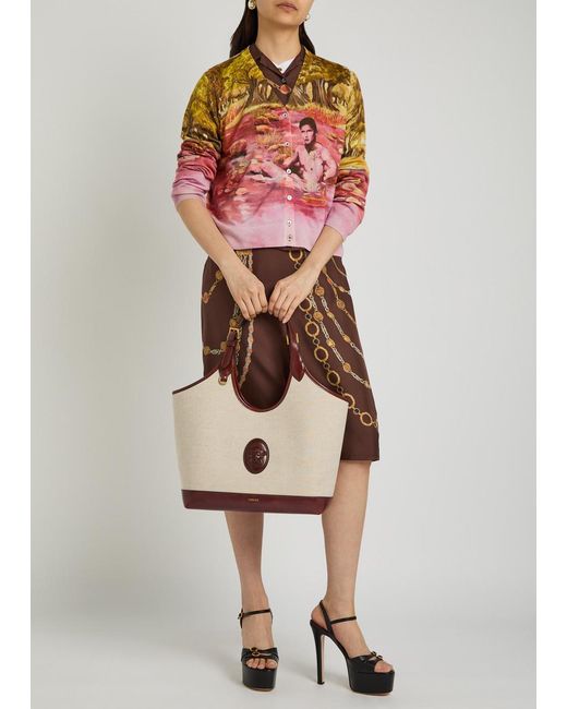 Versace Natural Large Leather And Canvas Tote Bag