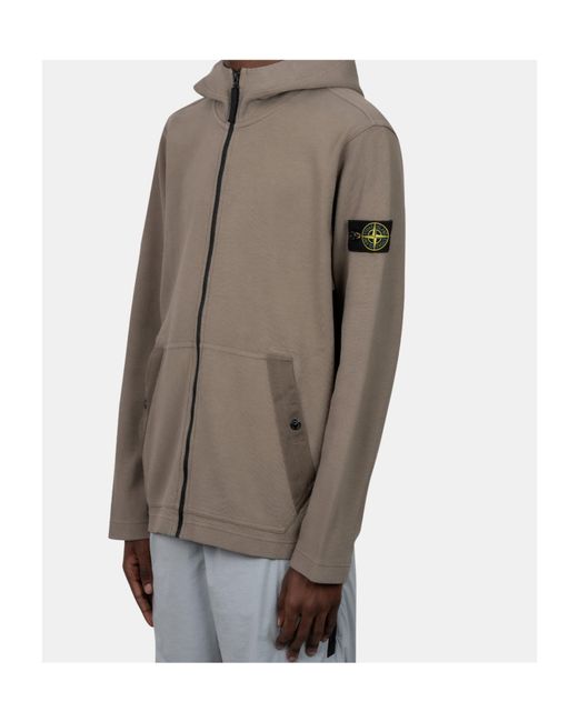 Stone Island Brown Logo-Patch Zip-Up Hoodie for men