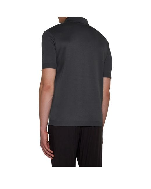 Herno Black Short-Sleeved Knitted Polo Shirt for men