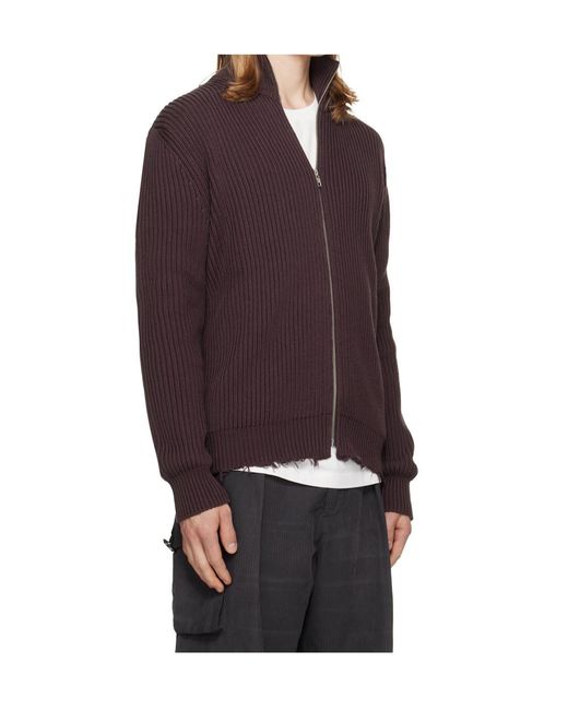 MM6 by Maison Margiela Red Ribbed-Knit Zipped Cardigan for men
