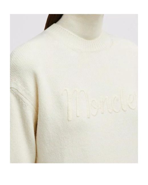 Moncler White Logo Embroidered Crewneck Jumper