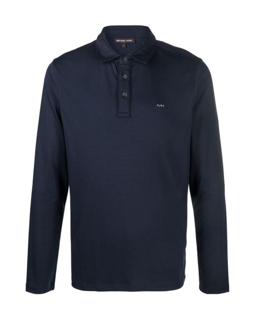 Michael Kors Blue Logo Embroidered Sleeved Polo Shirt for men