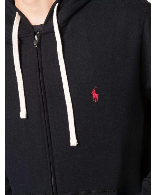 Polo Ralph Lauren Blue Logo Embroidered Zipped Hoodie for men