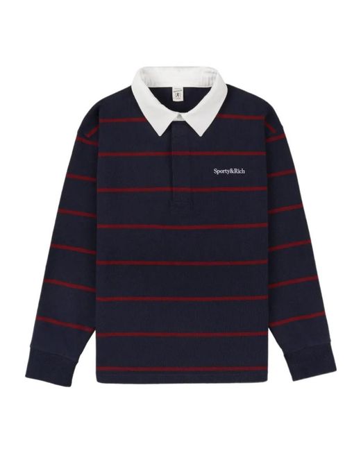 Sporty & Rich Blue Striped Long-Sleeved Polo Shirt for men