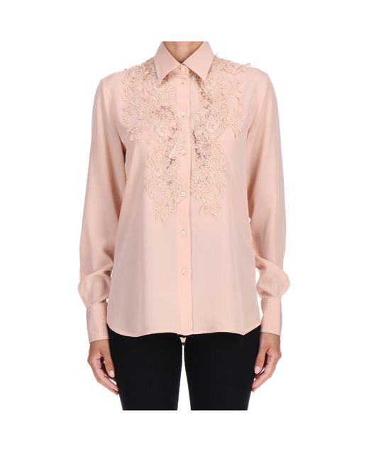 Ermanno Scervino Pink Lace-Panel Curved Hem Shirt