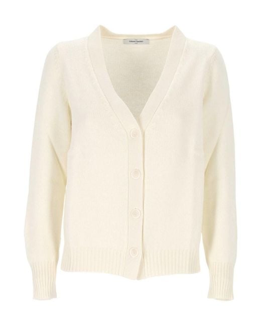 Gran Sasso White V-Neck Buttoned Cardigan