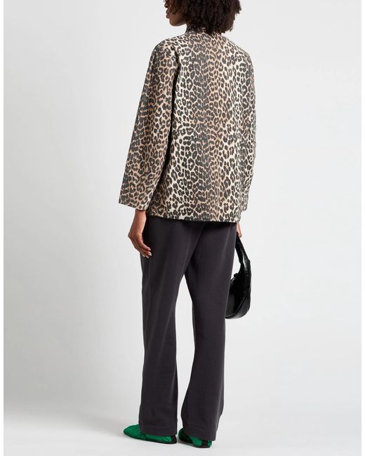 Ganni Gray Leopard Print Short Coat