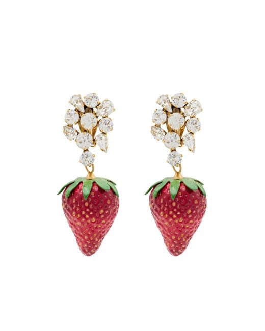 Saint Laurent Pink Embellished Strawberry Earrings