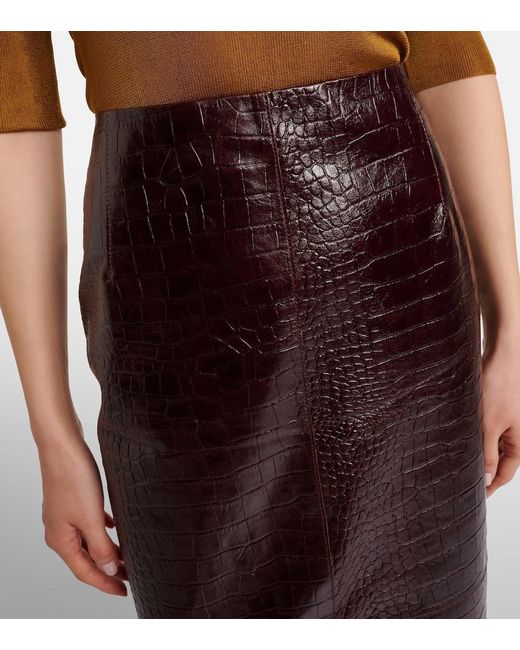 Nour Hammour Purple Elyse Croc-Effect Leather Pencil Skirt
