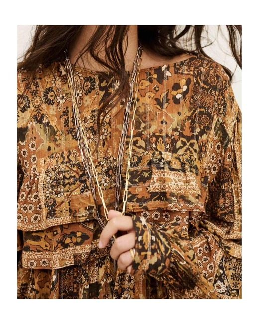 Ba&sh Brown Pixie Ruffled Printed Top