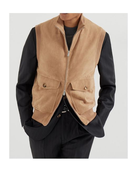 Brunello Cucinelli Natural Suede Padded Gilet for men