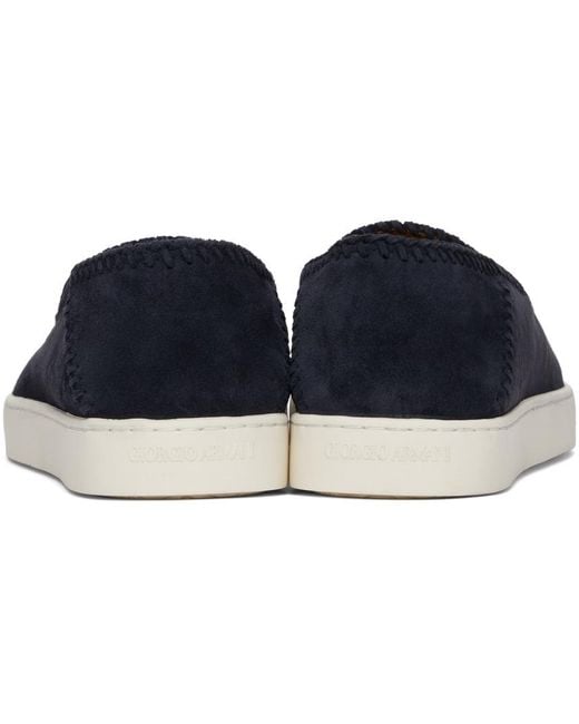 Giorgio Armani Blue Slip-On Round Toe Sneakers for men