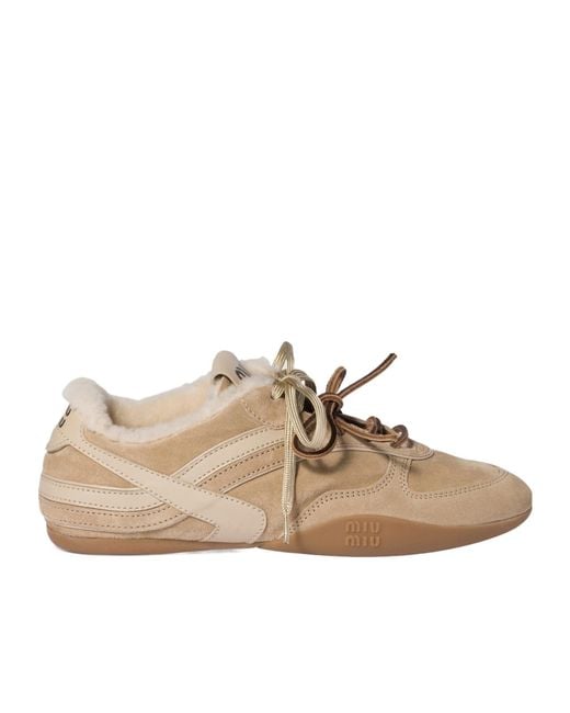 Miu Miu Natural Gymnasium Lace-Up Sneakers