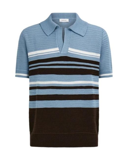 Ferragamo Blue Ferragamo Striped Knitted Polo Shirt for men