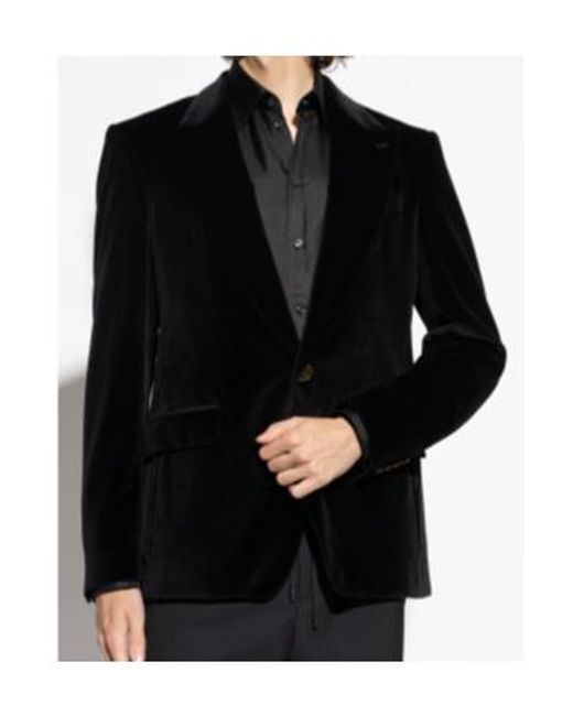 Dolce & Gabbana Black Velvet Notched-Lapel Blazer for men