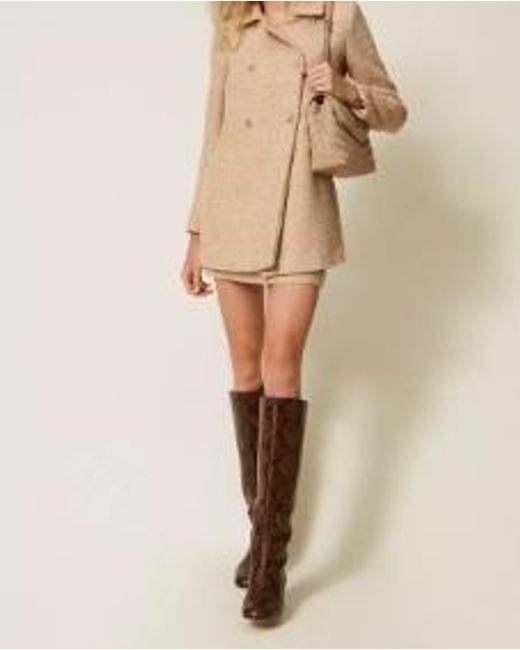 Twinset Natural Sequin-Embellished Double-Breasted Coat