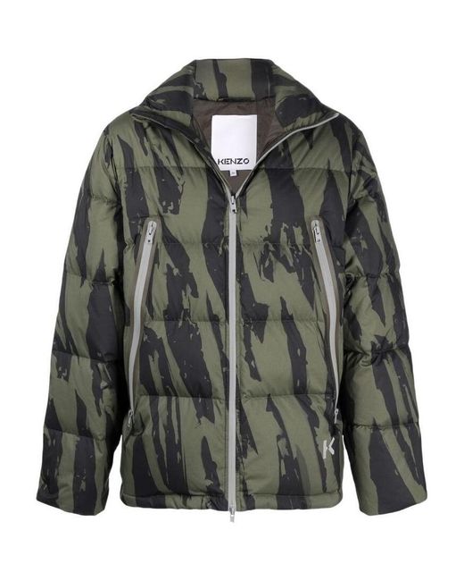 KENZO Green Pleat Camo-Print Puffer Jacket for men