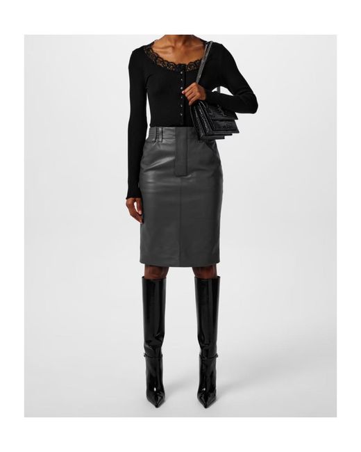 Saint Laurent Gray Large Pocket Pencil Skirt
