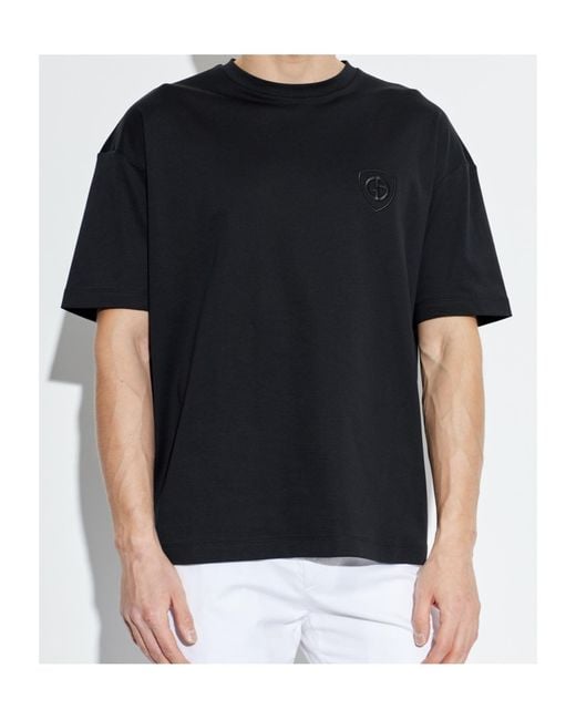 Giorgio Armani Black Logo Embroidered Crewneck T-Shirt for men