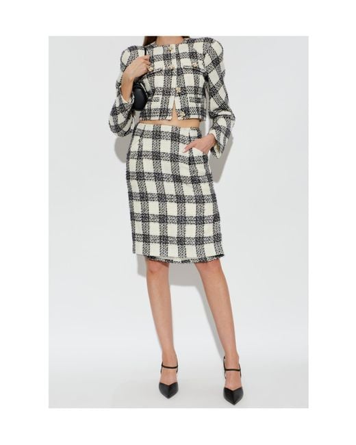 Vetements White Checked Asymmetric Tweed Skirt