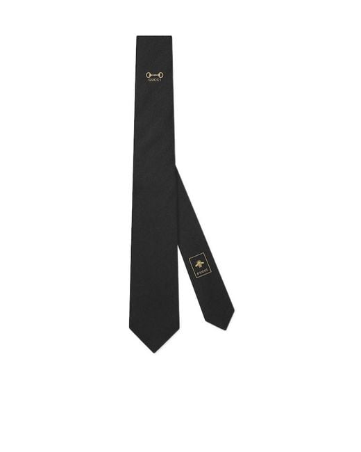 Gucci Black Logo Embroidered Tie for men
