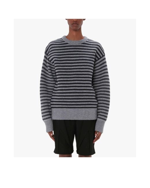 J.W. Anderson Gray Striped-Jacquard Wool Sweater