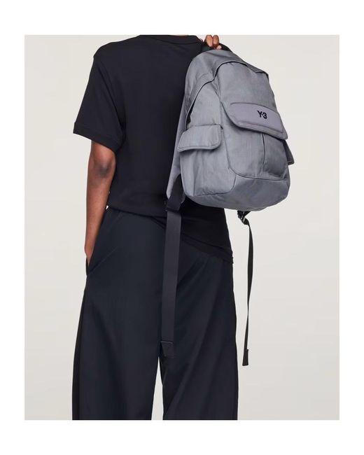 Y-3 Gray Logo Pocket Backpack for men