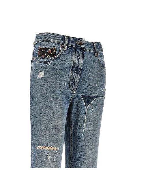 Valentino Blue Floral Panelled Flared Jeans