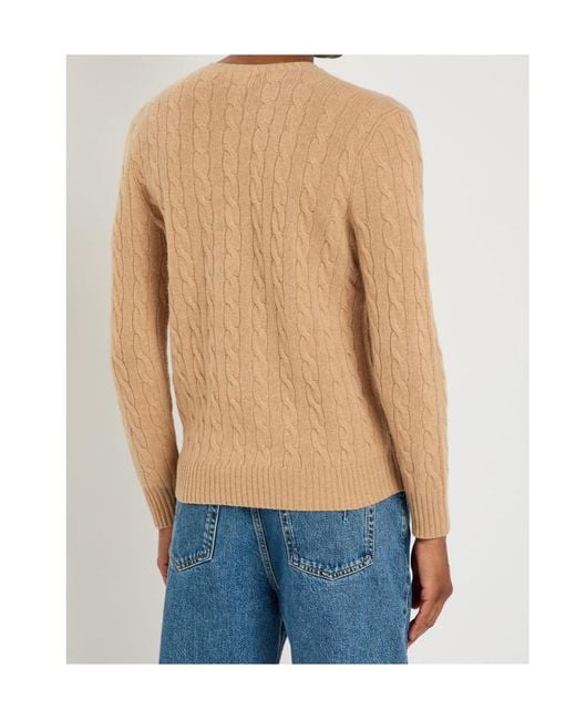 Polo Ralph Lauren Natural Cable Knit Wool-Cashmere Blend Sweater With Logo for men