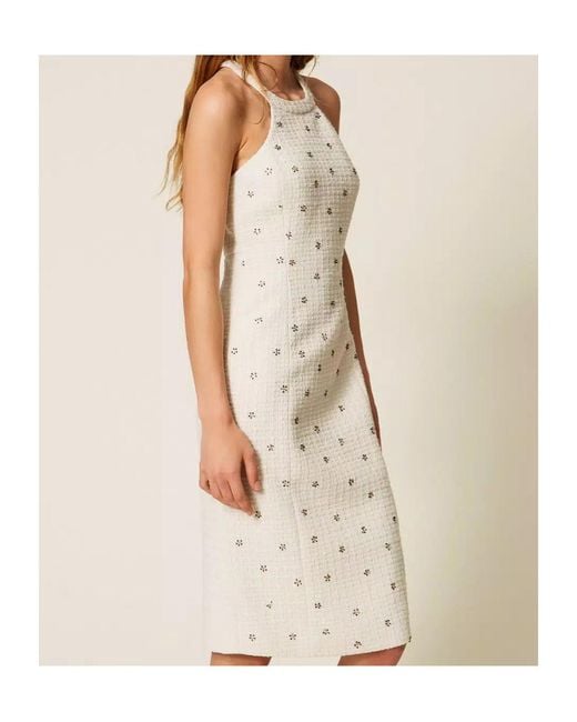 Twinset White Floral-Embroidery Midi Dress
