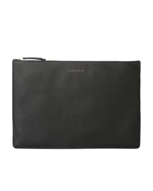 Orciani Black Logo Lettering Zipped Document Holder for men