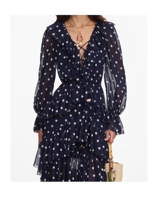 Self-Portrait Blue Polka Dot Georgette Ruffled Maxi Dress