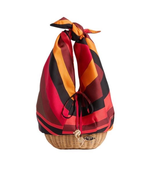 Emilio Pucci Red Pucci Printed Twill Bucket Bag