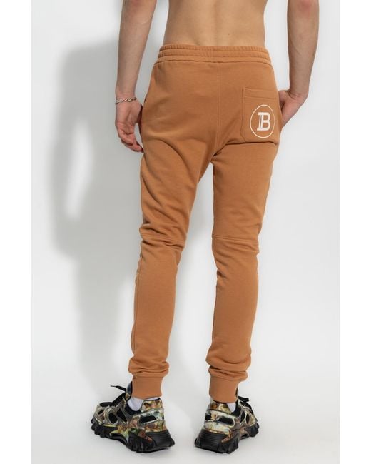 Balmain Brown Logo Printed Drawstring Track Pants for men
