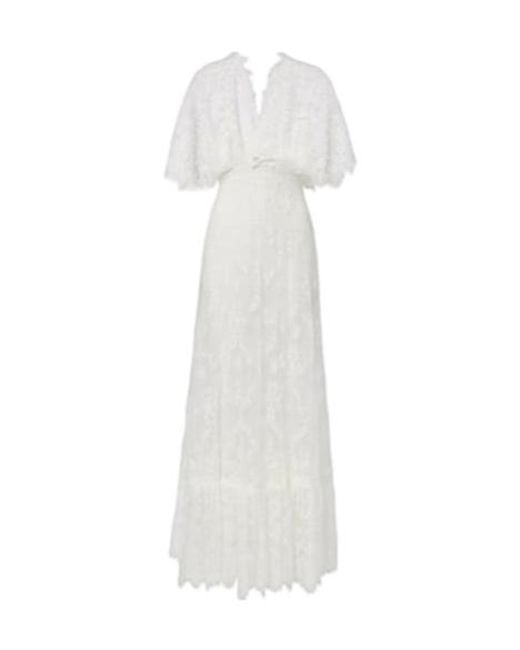 Elie Saab White Embroidered Cotton-Blend Lace Gown
