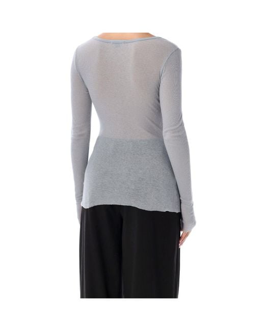 James Perse Gray Ribbed Henley Knitted Top