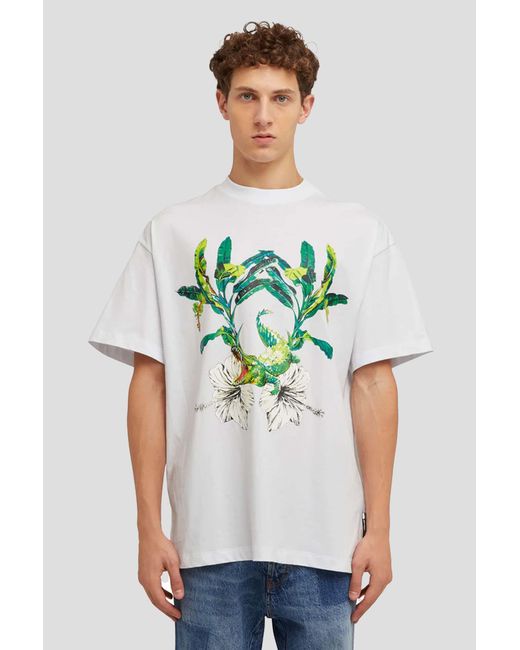 MSGM Gray Graphic-Printed Crewneck T-Shirt for men