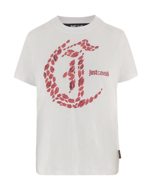 Just Cavalli White Print Crewneck T-Shirt