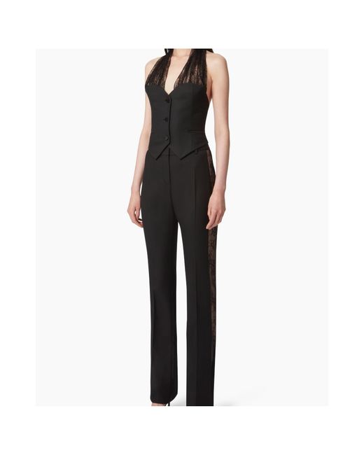 Nina Ricci Black Lace-Detail Straight-Leg Trousers