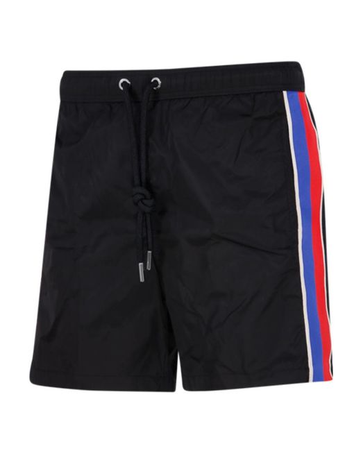 Moncler Black Side Striped Logo Swim Shorts for men