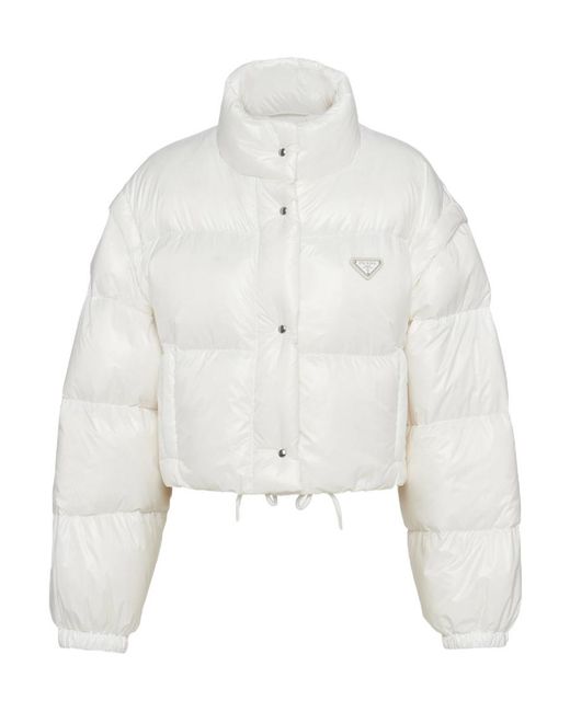 Prada White Re-Nylon Cropped Convertible Down Jacket