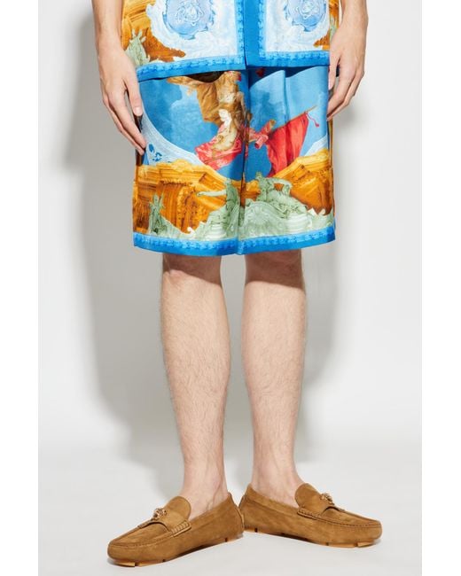 Versace Blue Pattern-Printed Elasticated Waistband Shorts for men