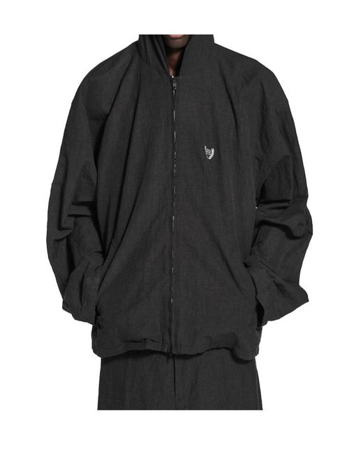 Balenciaga Black Logo Embroidered Zip-Up Hooded Jacket for men