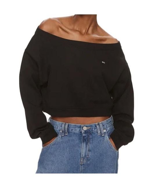 Tommy Hilfiger Black Tommy Jeans Off-Shoulder Cropped Sweatshirt