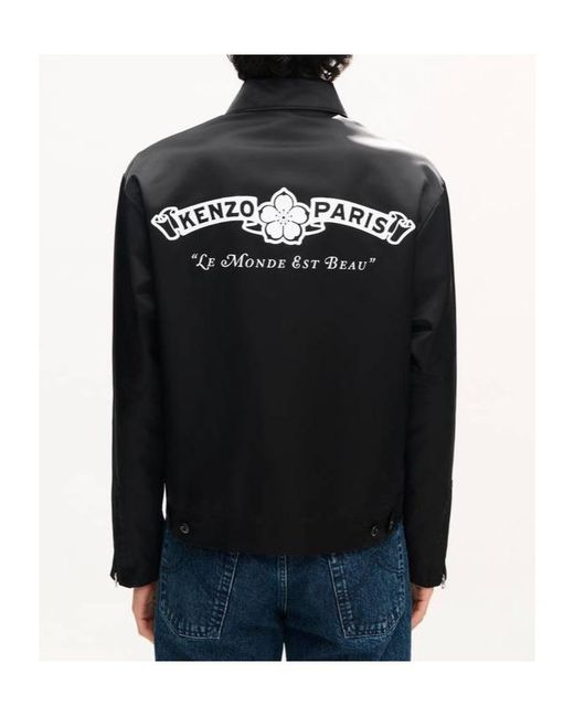 KENZO Black Paris Emblem' Zipped Coach Jacket for men