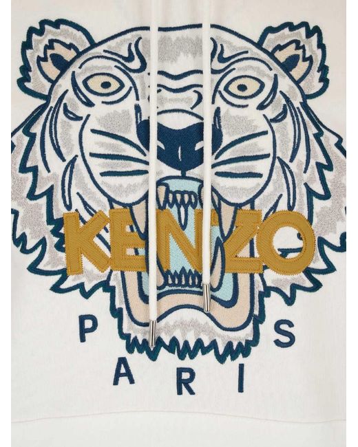 KENZO White Tiger Embroidered Relaxed Hoodie for men