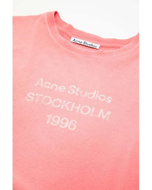 Acne Pink Fitted Logo T-Shirt for men