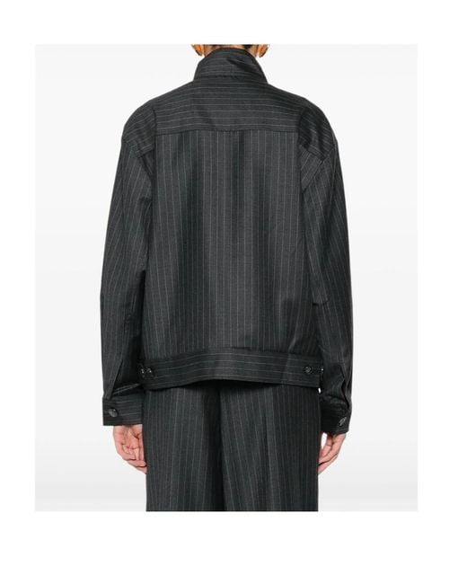 AYA MUSE Black Pinstriped Bomber Jacket