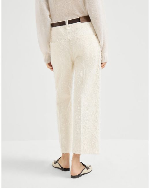 Brunello Cucinelli White Fuzzy Wide-Leg Knitted Trousers