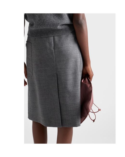 Prada Gray Wool Rush Pleated Midi Skirt